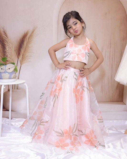 Peach flower lehenga