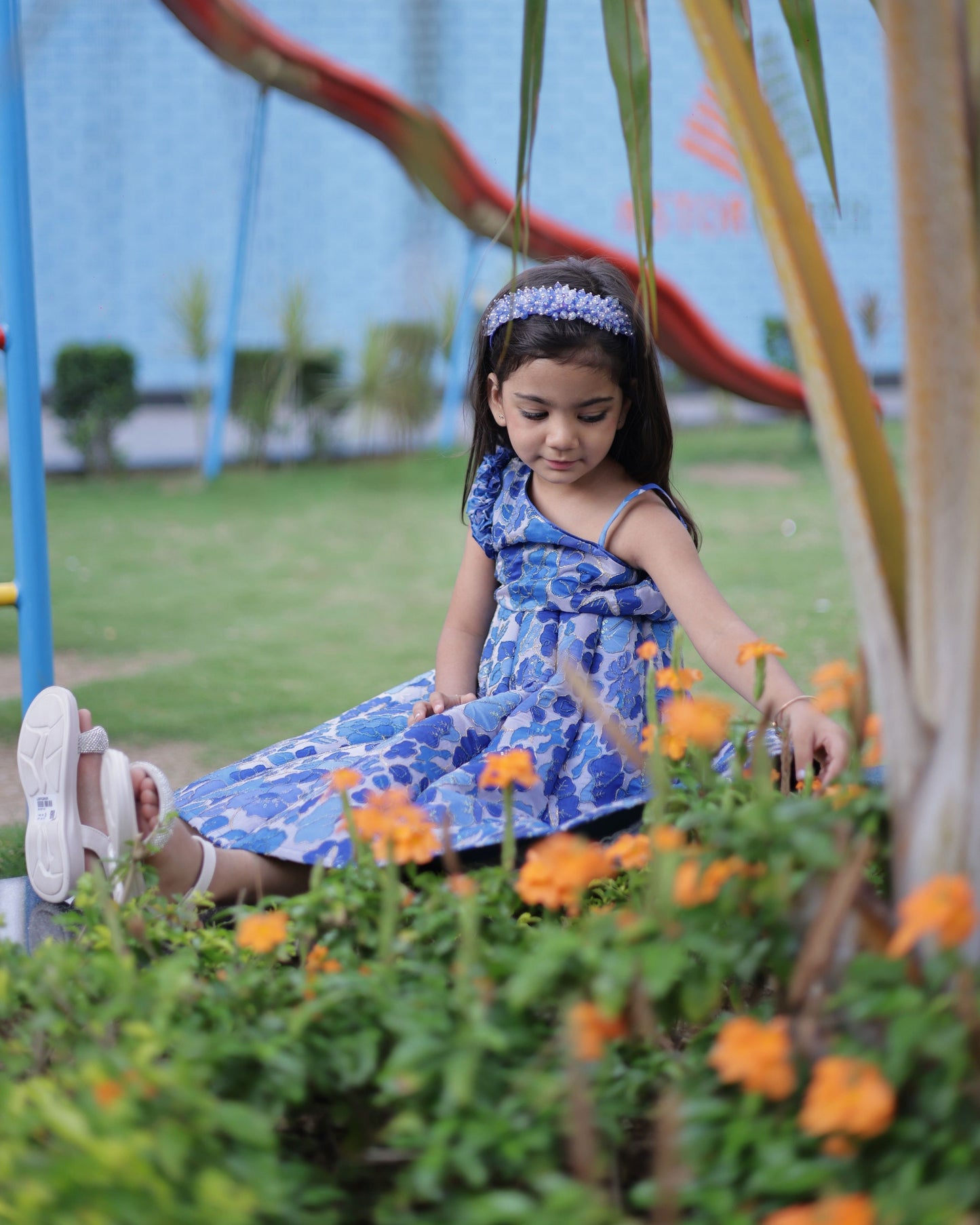 Blue Floral One-Shoulder Dress – A Whimsical Statement