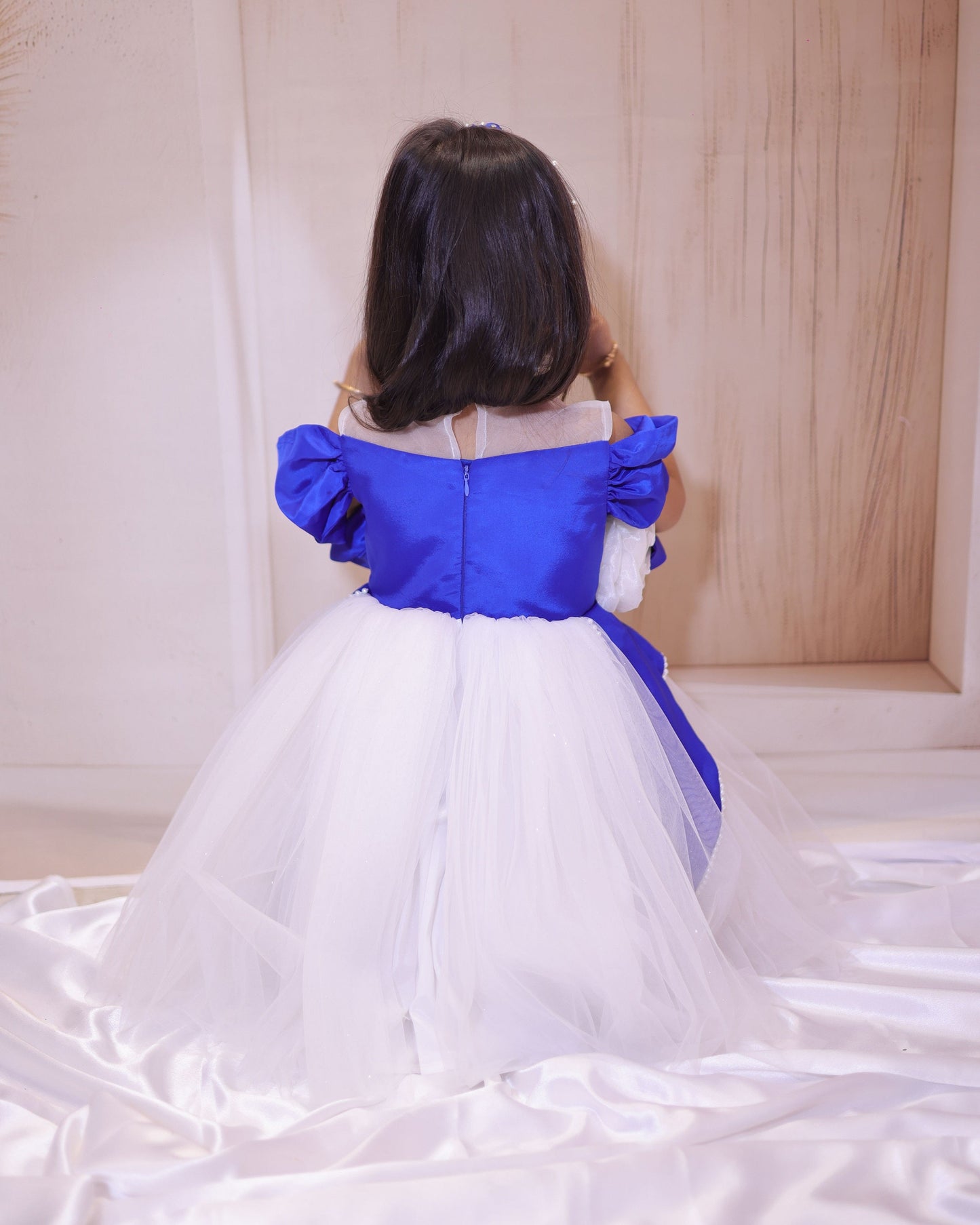 pre-ordered Blue & White Frock with Pearl Lace – A Fairy-Tale Charm