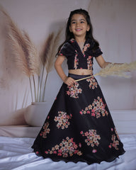 Black floral print Lehenga