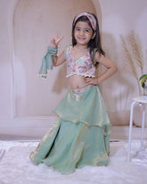 Mint Blossom Embroidered Lehenga Set