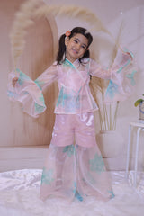 Meadow Mist organza flared sharara,top and pearl embellished shrug