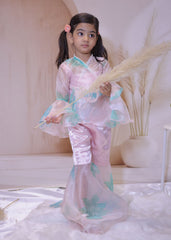 Meadow Mist organza flared sharara,top and pearl embellished shrug