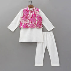 Rosé Bloom Kurta Set with Floral Jacket