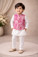 Rosé Bloom Kurta Set with Floral Jacket