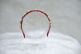 Red Crystal & Pearl Hair Band – Stylish Party Headband for Girls