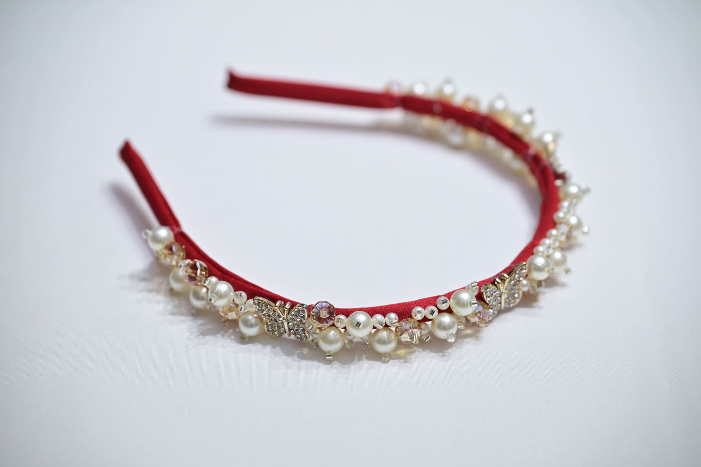 Red Crystal & Pearl Hair Band – Stylish Party Headband for Girls