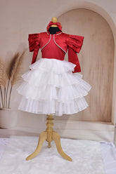 Pre order Red & White Frock with Pearl Lace – Elegance Redefined