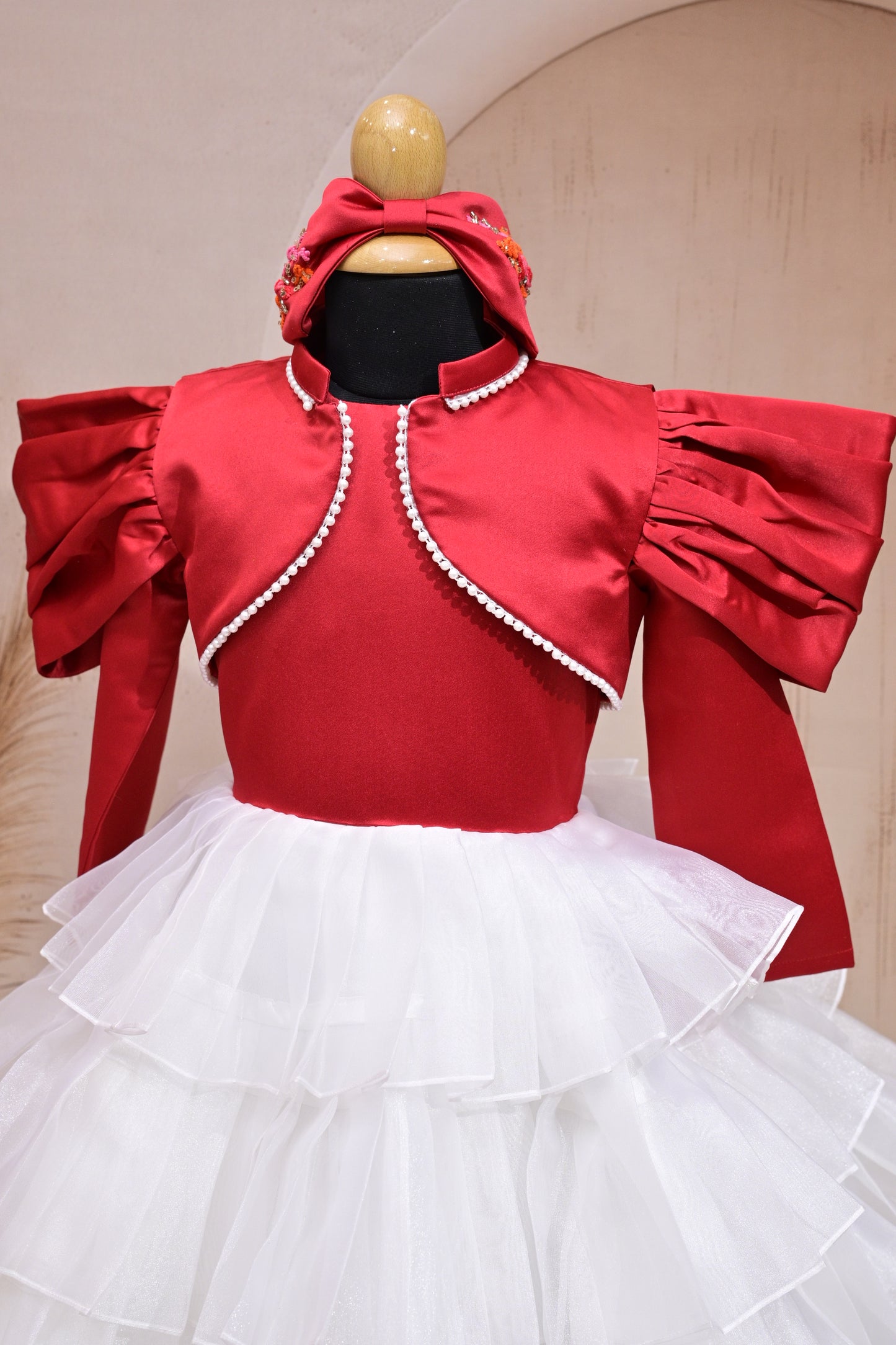Pre order Red & White Frock with Pearl Lace – Elegance Redefined