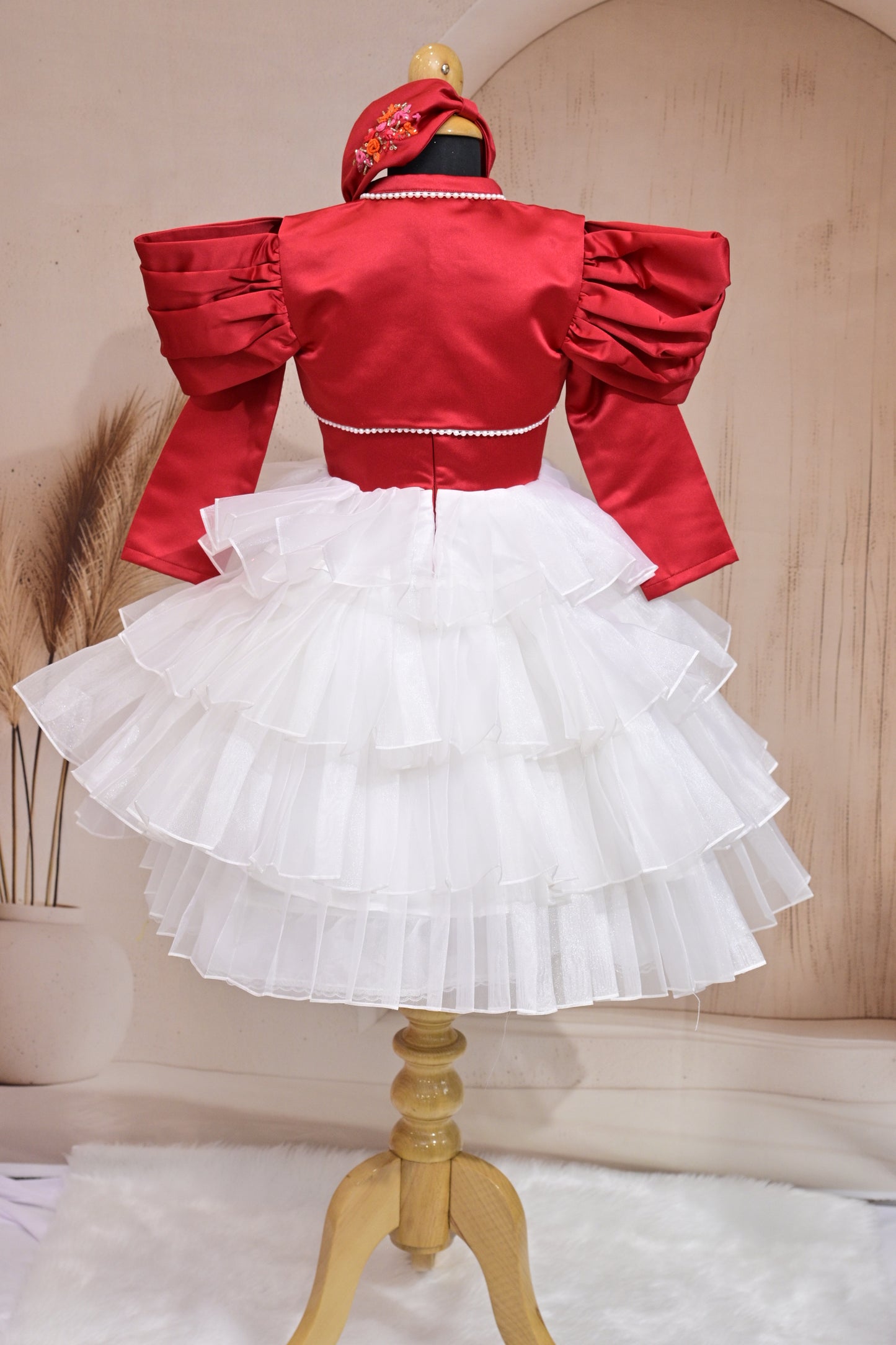 Pre order Red & White Frock with Pearl Lace – Elegance Redefined