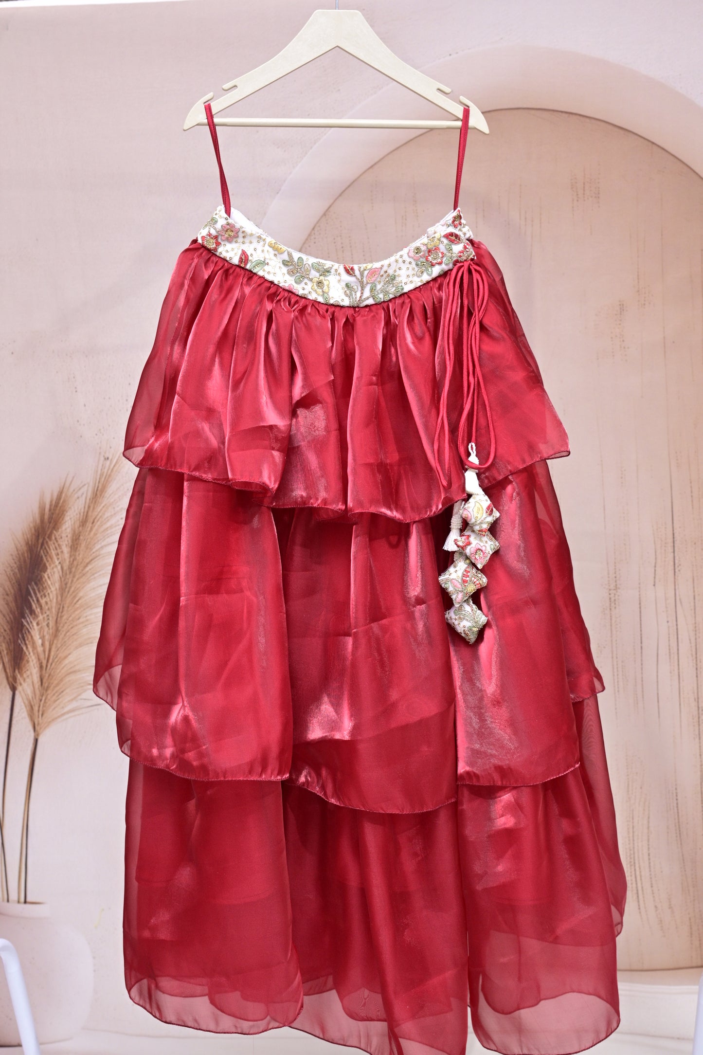 Crimson Blossom Tiered Lehenga Set – A Festive Statement for Little Divas