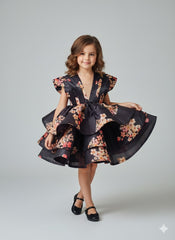 Black digital print layered frock