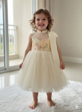 Beige colour halterneck long bow frock