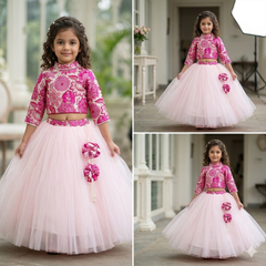 Blush Petal Lehenga Set with Floral Blouse