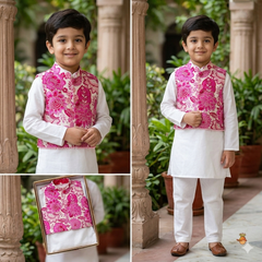 Rosé Bloom Kurta Set with Floral Jacket
