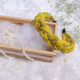 L’il Loom Yellow Chiffon Braided Headband with Crystal Rhinestones – Elegant Hair Accessory for Girls