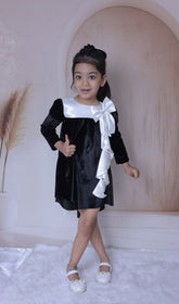 Black velvet long bow dress