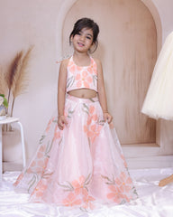 Peach flower lehenga
