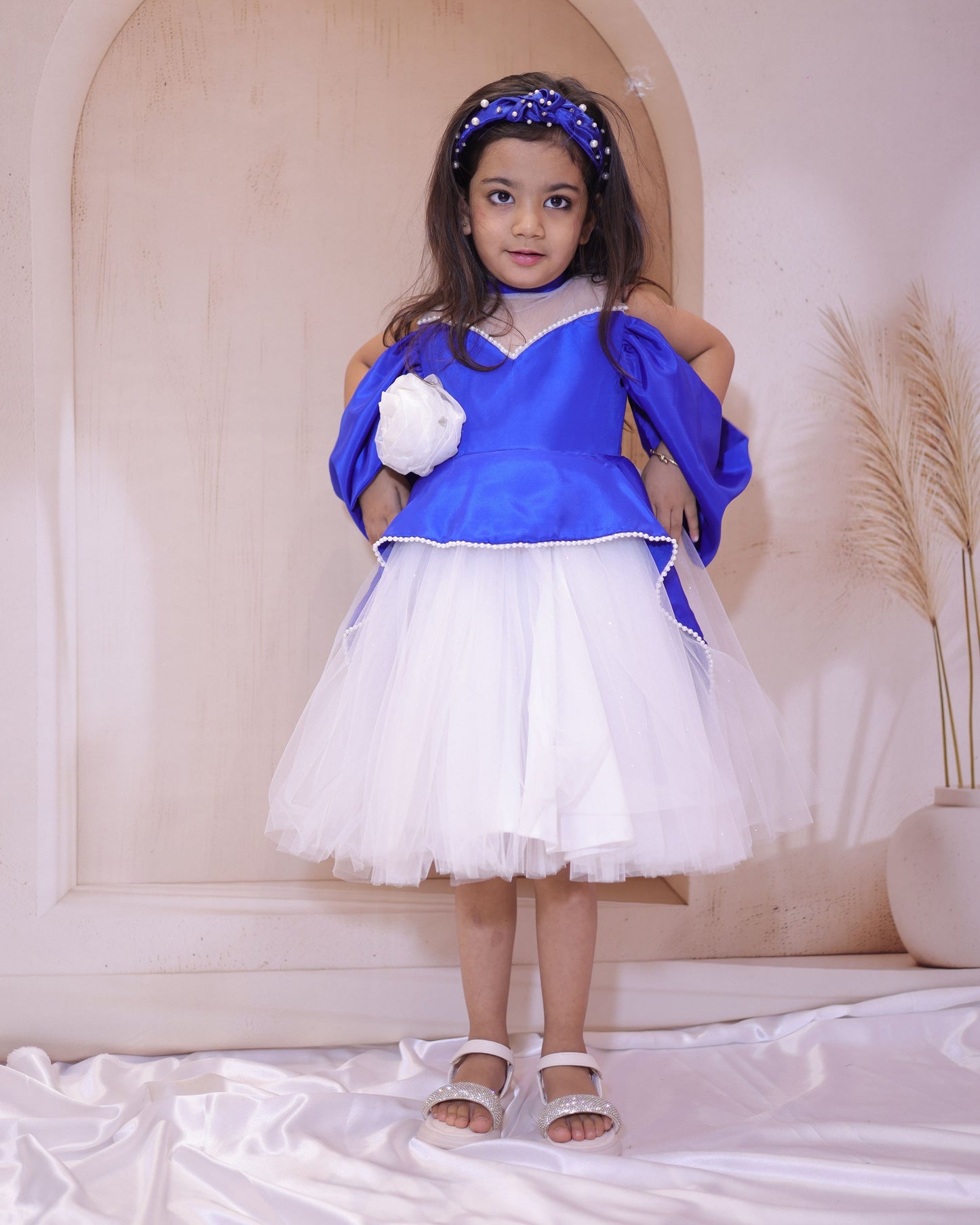 pre-ordered Blue & White Frock with Pearl Lace – A Fairy-Tale Charm