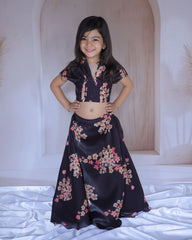 Black floral print Lehenga