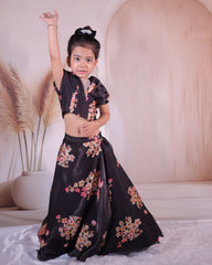 Black floral print Lehenga