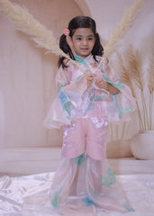 Meadow Mist organza flared sharara,top and pearl embellished shrug