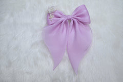 Light Blue Satin Hair Bow with White Rose – Elegant & Adorable Accessory for Girls