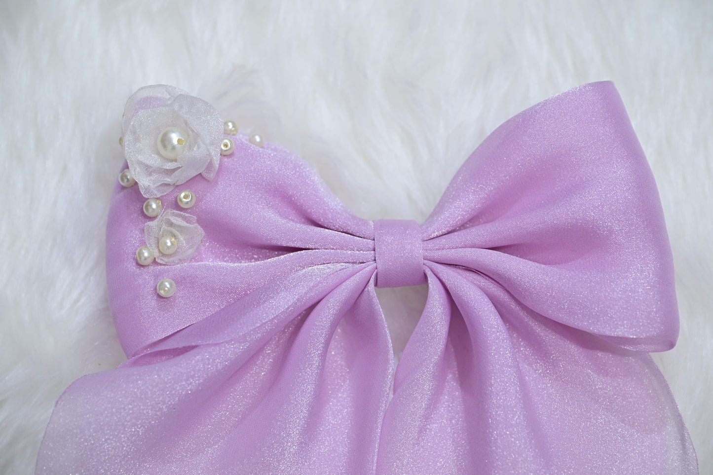Light Blue Satin Hair Bow with White Rose – Elegant & Adorable Accessory for Girls
