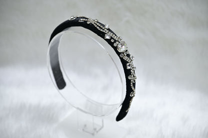 Black Crystal & Pearl Hair Band – Elegant Headband for Girls