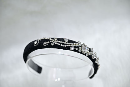 Black Crystal & Pearl Hair Band – Elegant Headband for Girls