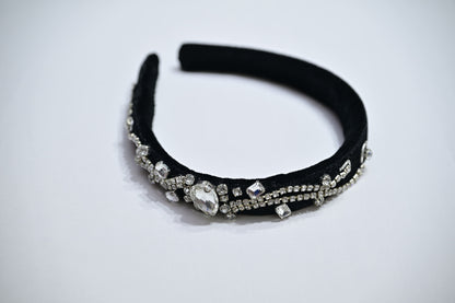 Black Crystal & Pearl Hair Band – Elegant Headband for Girls