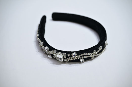 Black Crystal & Pearl Hair Band – Elegant Headband for Girls