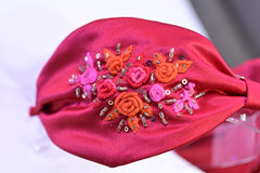 Hand embroidered red hairband