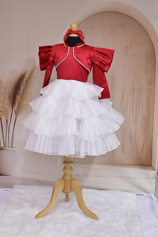 Pre order Red & White Frock with Pearl Lace – Elegance Redefined
