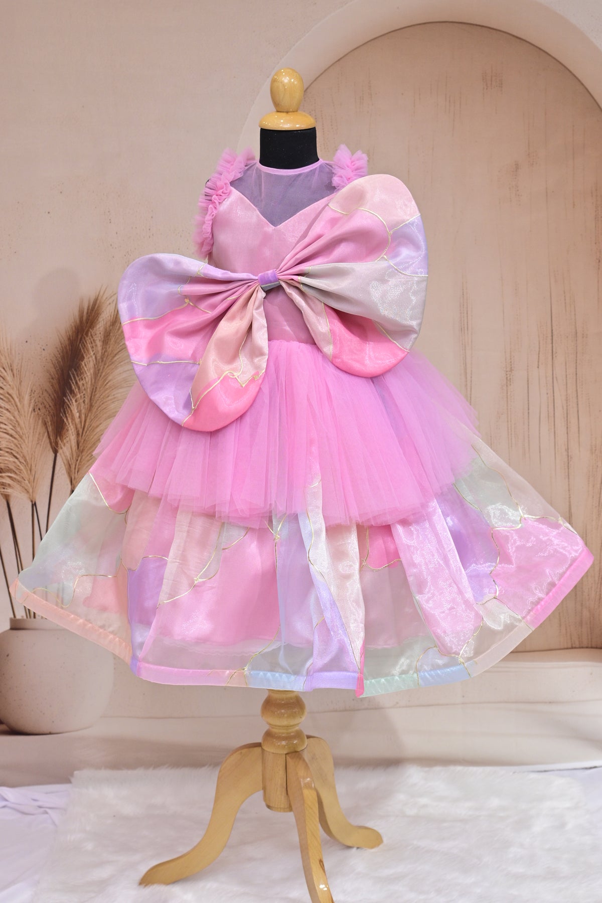 Multicolor Organza Big Bow Frock – A Whimsical Dream