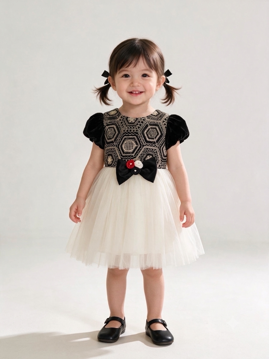 Monochrome Rosette Tulle Party Dress