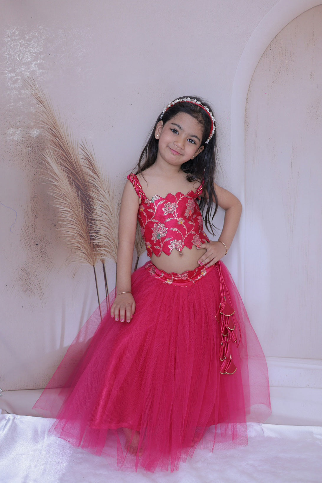 Brocade top and net Lehenga