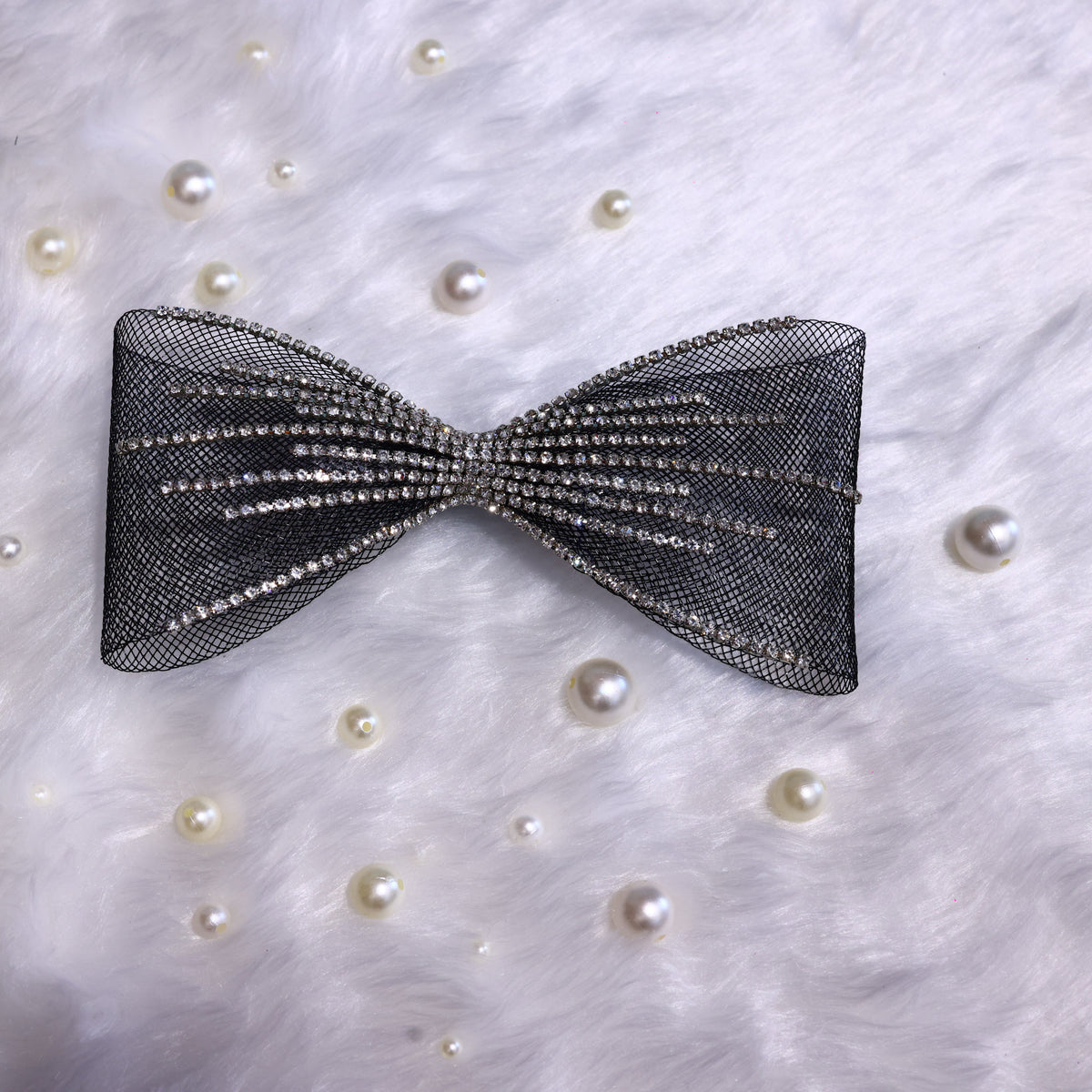 Littleloom Sparkly Silver Bow Clip for Girls – Pretty Mesh Hair Accessory with Crystals