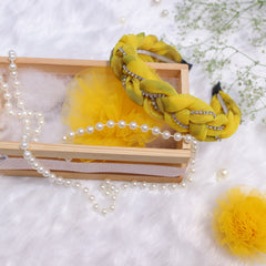 L’il Loom Yellow Chiffon Braided Headband with Crystal Rhinestones – Elegant Hair Accessory for Girls