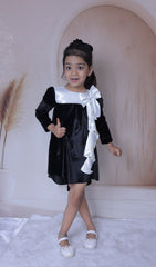 Black velvet long bow dress