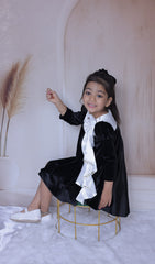 Black velvet long bow dress