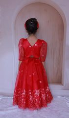 Megenta pink organza Lehenga set